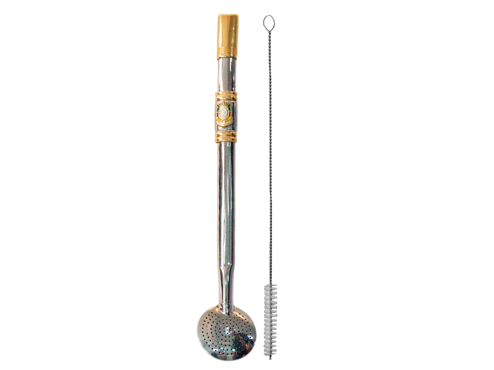 BOMBA INOX B. E ANEL BANHADO OURO C/ APLIQUE